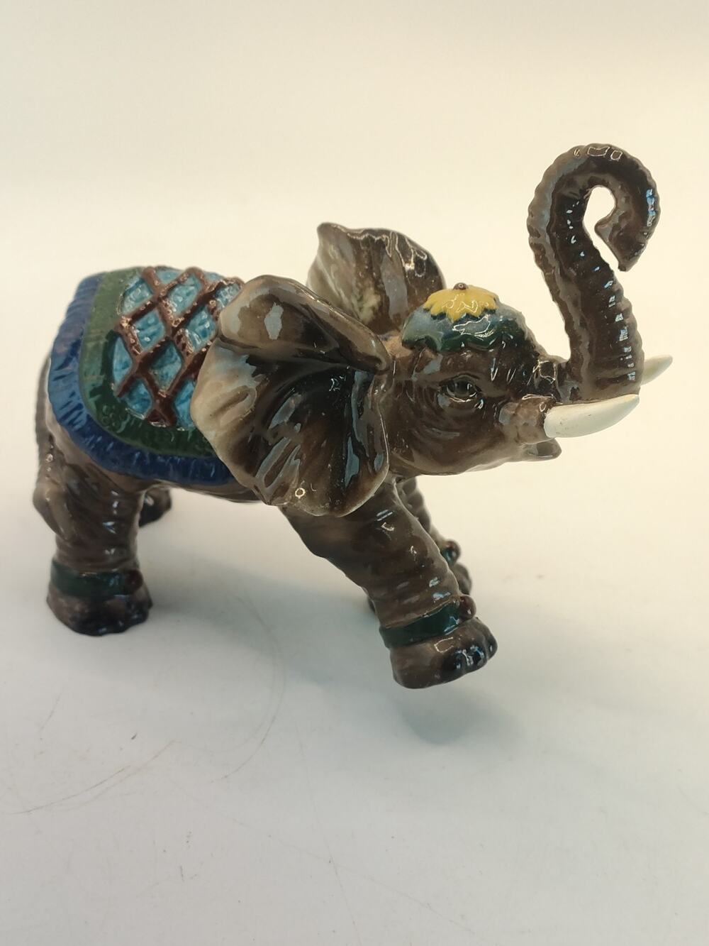 Ceramic Elephant Figurine 3" Tall Round Body Glossy Finish Circus Performing